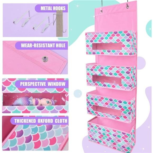 Mermaid Over Door Organizer - 4 Clear Window Pockets Door Hanging Organizer - Picture 2 of 6